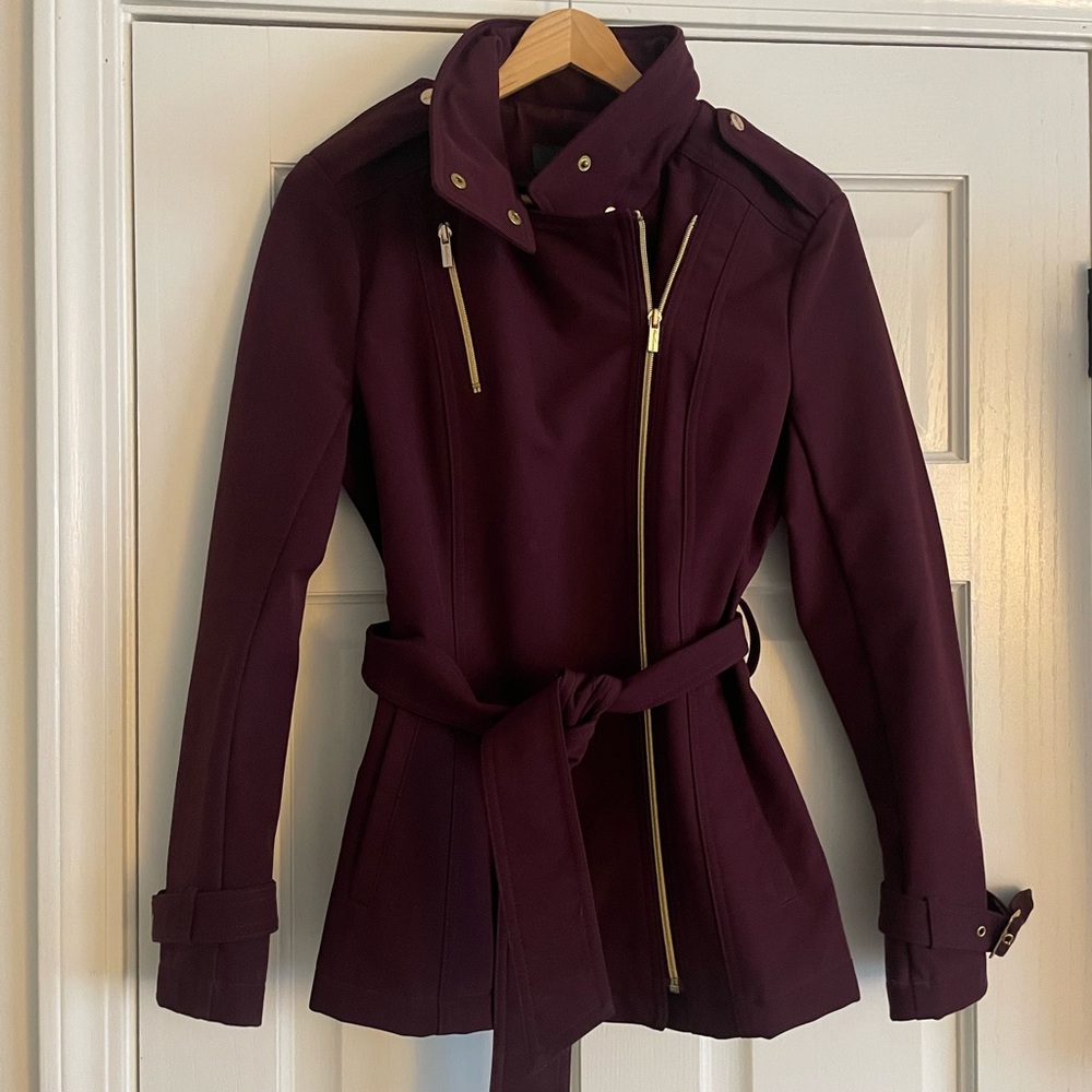 Kenneth Cole Reaction Red and Gold Trench Coat with Belted Waist